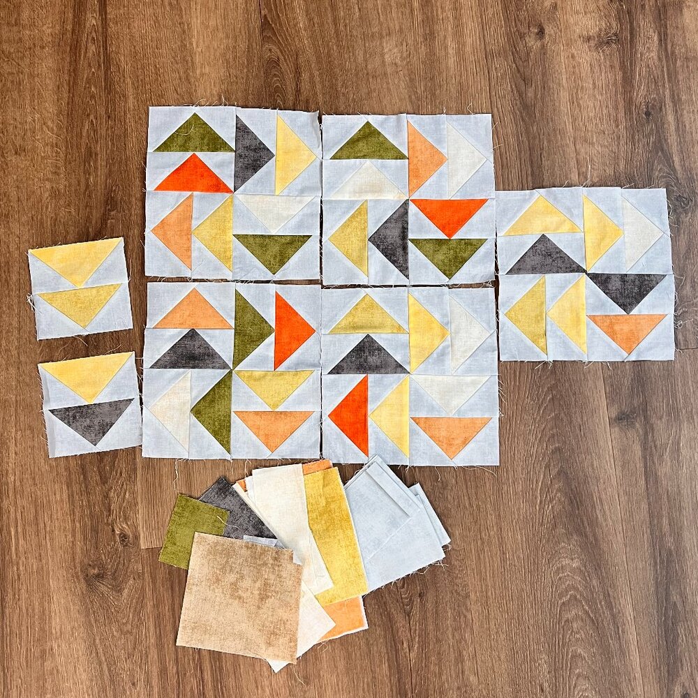 5 Quilting Squares Triangle Pattern Unfinished and Remnants 8.5"x8.5"